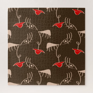 Einfache Frauen-Gesichtslinie: abstraktes Muster. Puzzle
