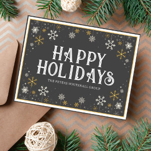 Einfache Frohe Feiertage Schneeflocke Gold Grau Ge Postkarte