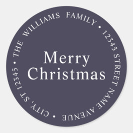 Einfache frohe Weihnachten Navy Blue Rücksendeadre Runder Aufkleber