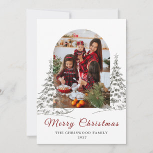 Einfache Frohe Weihnachten Tannenbaum Familienfoto
