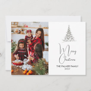 Einfache Frohe Weihnachten Tannenbaum Familienfoto