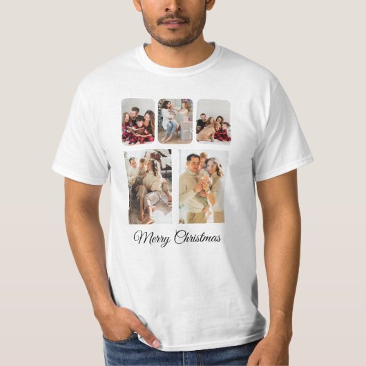Einfache frohe Weihnachts-FotoCollage T-Shirt (Vorderseite)