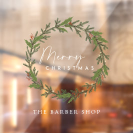 Einfache frohe Weihnachts-Pine Berries Grüner Kran Fensteraufkleber