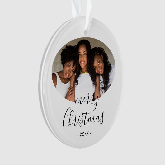 Einfache Frohe Weihnachts-Script-Foto Ornament (Vorderseite)