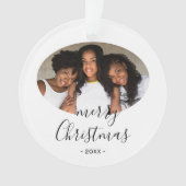Einfache Frohe Weihnachts-Script-Foto Ornament (Vorderseite)