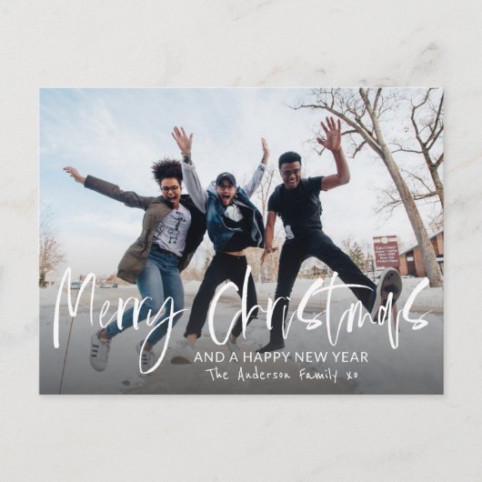 Einfache frohe Weihnachtskalligraphie 1 Foto Postkarte (Vorderseite)