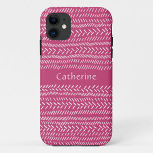 Einfache Fuchsia Pink White Stripes Name Case-Mate iPhone Hülle