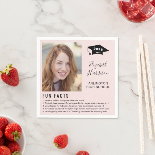 Einfache Fun Fakten Foto Script Rosa Abschluss Serviette (Beispiel)