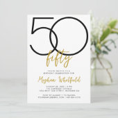 Einfache fünfzigste Goldschrift 50. Geburtstagsfei Einladung (Stehend Vorderseite)