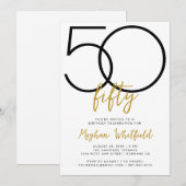 Einfache fünfzigste Goldschrift 50. Geburtstagsfei Einladung (Vorne/Hinten)