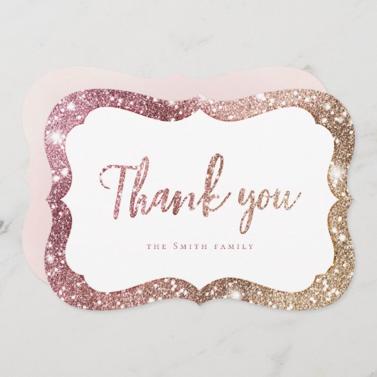 Einfache funkelnde Rose Gold Glitzer vielen Dank Einladung (Vorne/Hinten)