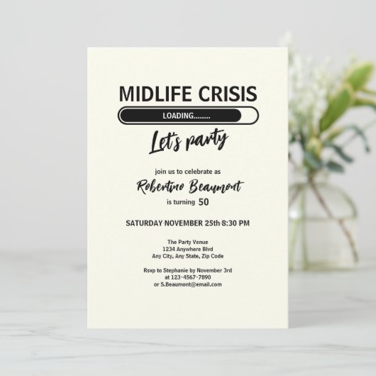 Einfache Funny Midlife Crisis Loading 50. Geburtst Einladung (Stehend Vorderseite)