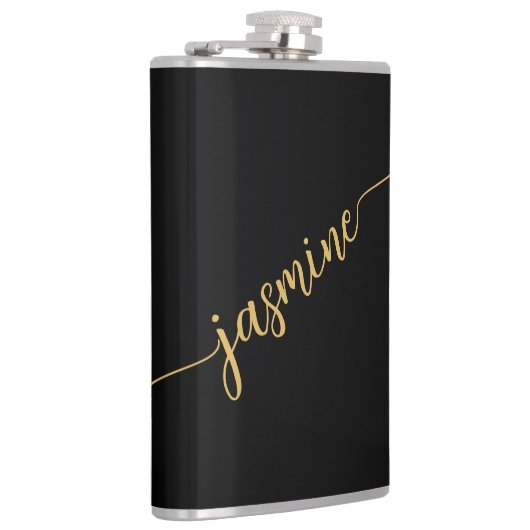 Einfache, für Girl schwarze und goldene Monogramm- Flachmann (Rechts)