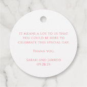 Einfache Gastgeschenk Hochzeit Coral Pink Geschenkanhänger (Rückseite)