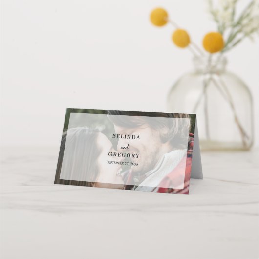 Einfache Gastgeschenk Hochzeit für Elegant-2Foto-O Platzkarte (Rückseite)