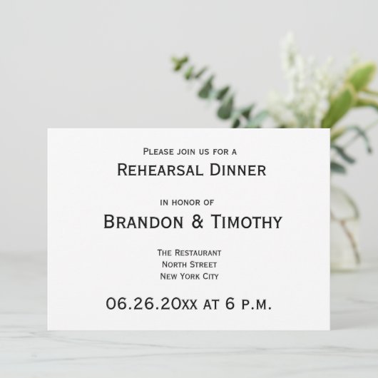 Einfache Gay Wedding Probe Einladungen (Stehend Vorderseite)