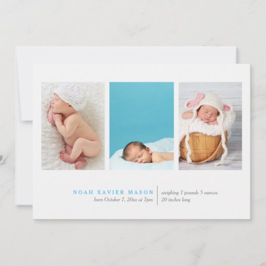 Einfache Geburtsankündigung für drei Fotos Ankündigung (Vorderseite)