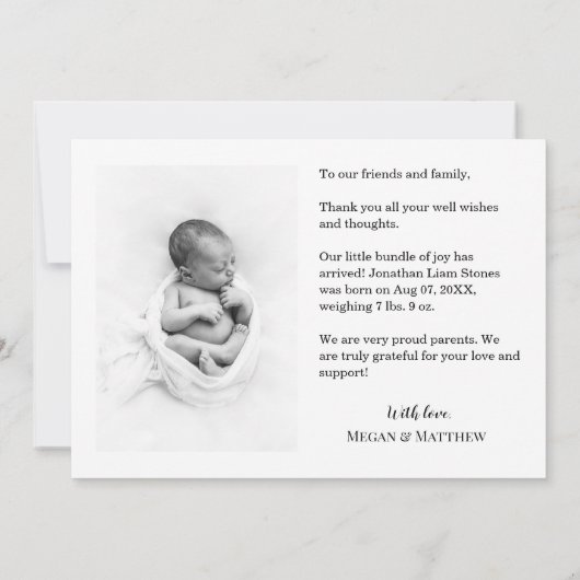 Einfache Geburtsankündigung Vielen Dank, Script He Dankeskarte (Rückseite)