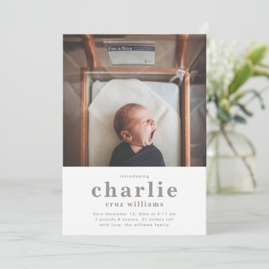 Einfache Geburtserklärung von Foto | Die Geburt de Einladung (Stehend Vorderseite)