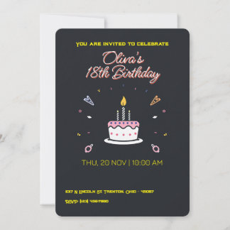 Einfache Geburtstagskuche mit Kerzen und Icons Einladung