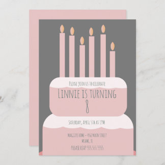 Einfache Geburtstagskuche mit Party Candles Pink Einladung