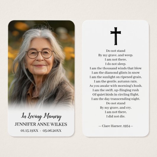 Einfache Gedächtnisgedicht Beileid Beerdigungskart (Vorne & Hinten)