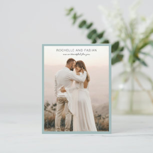 Einfache gedämpfte blaue Foto-Hochzeit elegant Dankeskarte