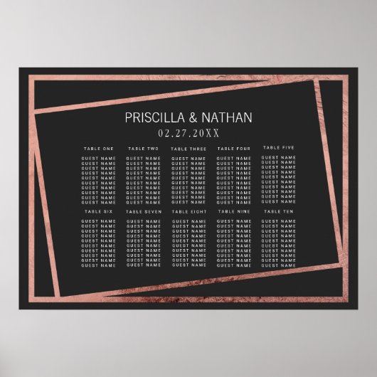 Einfache gedeckte Rose Gold Border Black Seating C Poster (Vorne)
