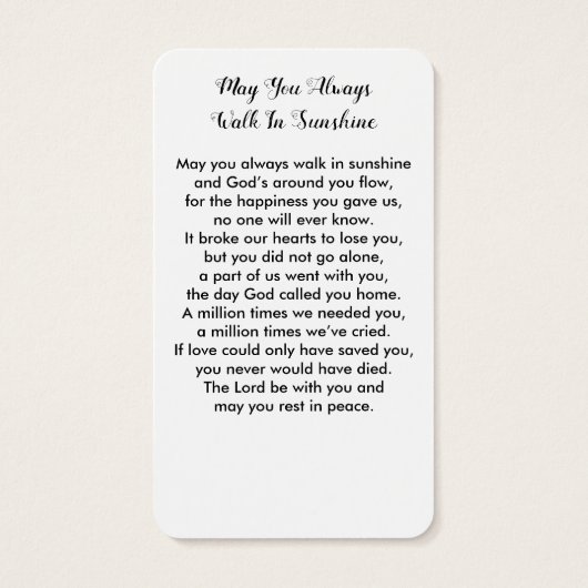 Einfache Gedenkkarte Foto Beileid Beerdigung Gebet (Rückseite)