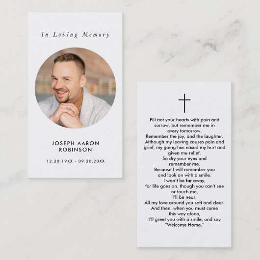 Einfache Gedenkkarte Foto Beileid Beerdigung Gebet Visitenkarte (Vorne/Hinten)