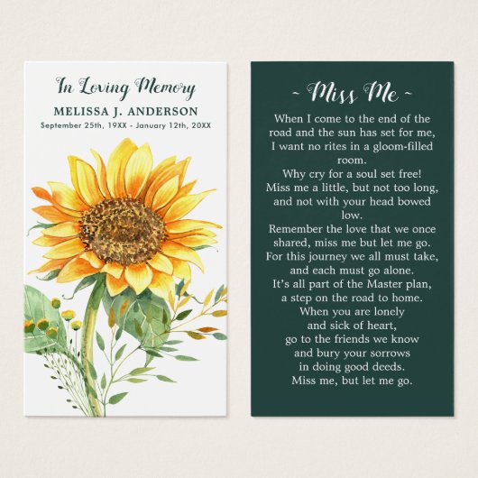 Einfache Gedenkkarte für Sonnenblumen (Vorne & Hinten)