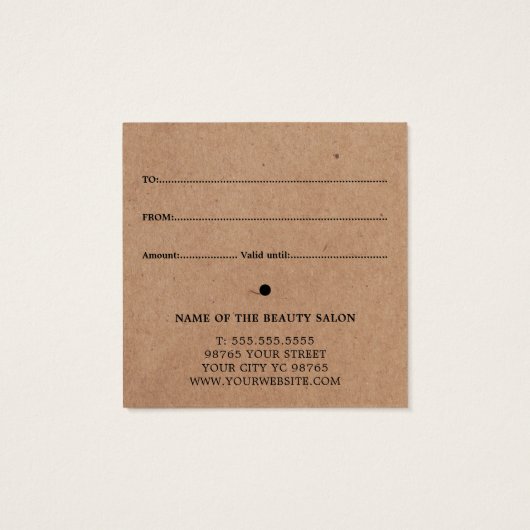 Einfache gedruckte Kraft Beauty-Geschenkkarte (Rückseite)