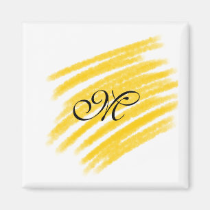 einfache gelbe Aquarelllinien fügen Ihre Monogram Magnet