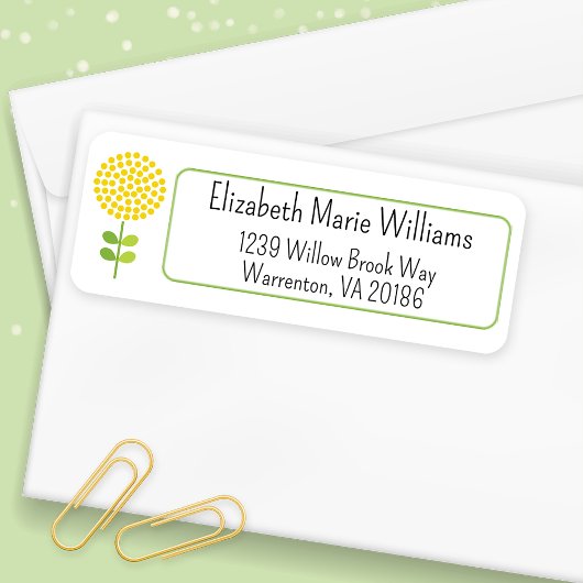 Einfache gelbe Blumen-Rücksendeadresse