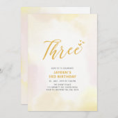 Einfache Gelbe Herzen Drei Party Geburtstag Einladung (Vorne/Hinten)