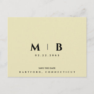 Einfache gelbe Monogramm-Hochzeit Speichern Sie da Postkarte