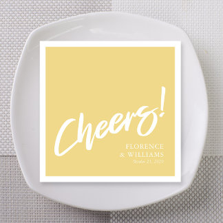 Einfache gelbe Pinselbuchstaben-Hochzeit 'Cheers' Serviette