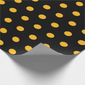 Einfache Gelbe Polka Dots Muster auf schwarz Geschenkpapier (Ecke)