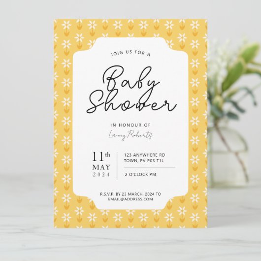 Einfache Gelbe Retro Daisy Blumenblock Print Einladung (Stehend Vorderseite)