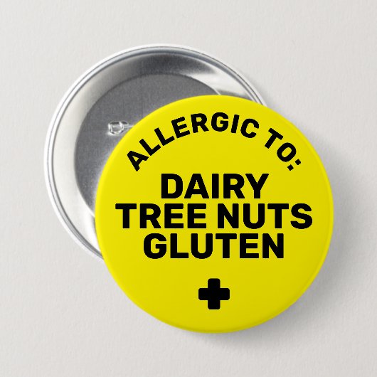 Einfache gelbe schwarze Lebensmittelallergie mediz Button (Vorne & Hinten)