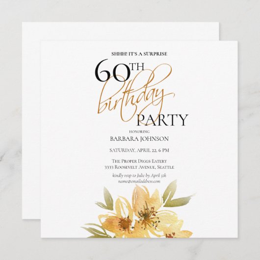 Einfache gelbe Überraschung Gelbe Blüte 60. Geburt Einladung (Vorne/Hinten)