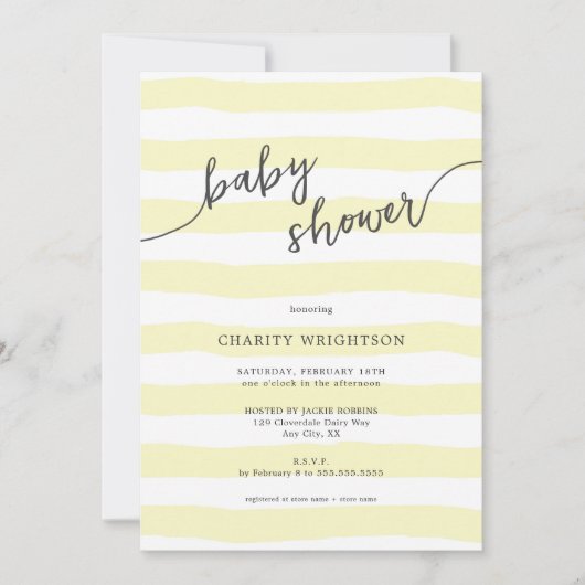 Einfache gelbe Wasserfarbe Streifen Babydusche Einladung (Vorderseite)