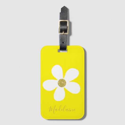 Einfache gelbe weiße Daisy Gold Persönliche Reise Gepäckanhänger (Vorderseite Vertikal)