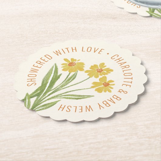 Einfache gelbe Wildblume mit Liebe duscht Untersetzer (angewinkelt)