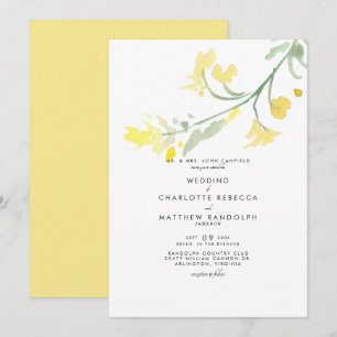 Einfache gelbe Wildblumen-Stiel-Hochzeitseinladung Einladung
