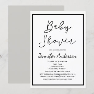 Einfache Gender-neutrale Schwarz-weiße Babydusche Einladung