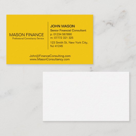 Einfache generische gelbe Visitenkarte (Vorne/Hinten)