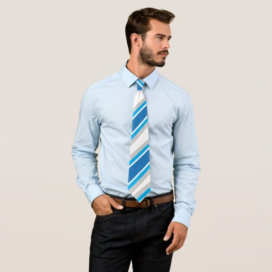 Einfache Geometric Blue an Grey Stripes Krawatte (Beispiel)