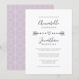Einfache Geometrie Herz- und Arrow-Lilac-Hochzeit Einladung