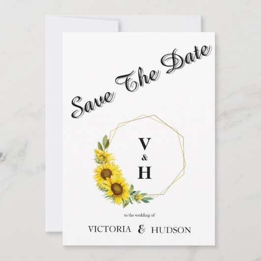 Einfache geometrische goldene Sonnenblume Save The Date (Vorderseite)